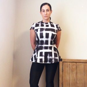 Pink Tartan Neoprene Peplum Top